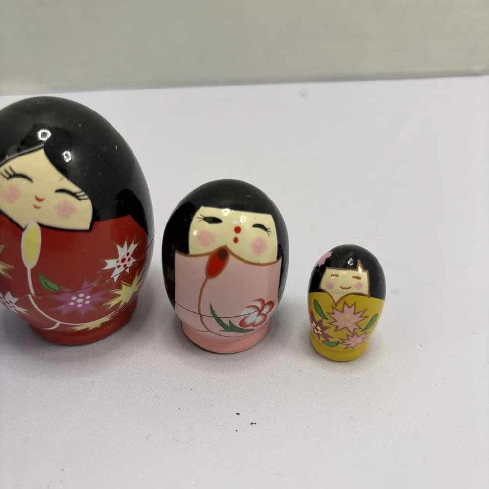 Vtg‎ Kawaii Kokeshi Nesting Dolls 6 Pieces Gift Japan Lotus Flower 4 In